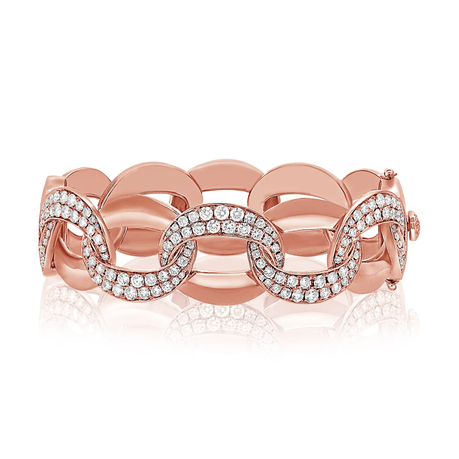 14K Gold & Diamond Chunky Link Bangle Bracelet - 3.58ct