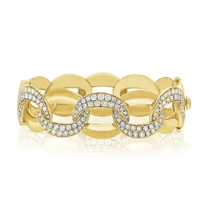 14K Gold & Diamond Chunky Link Bangle Bracelet - 3.58ct