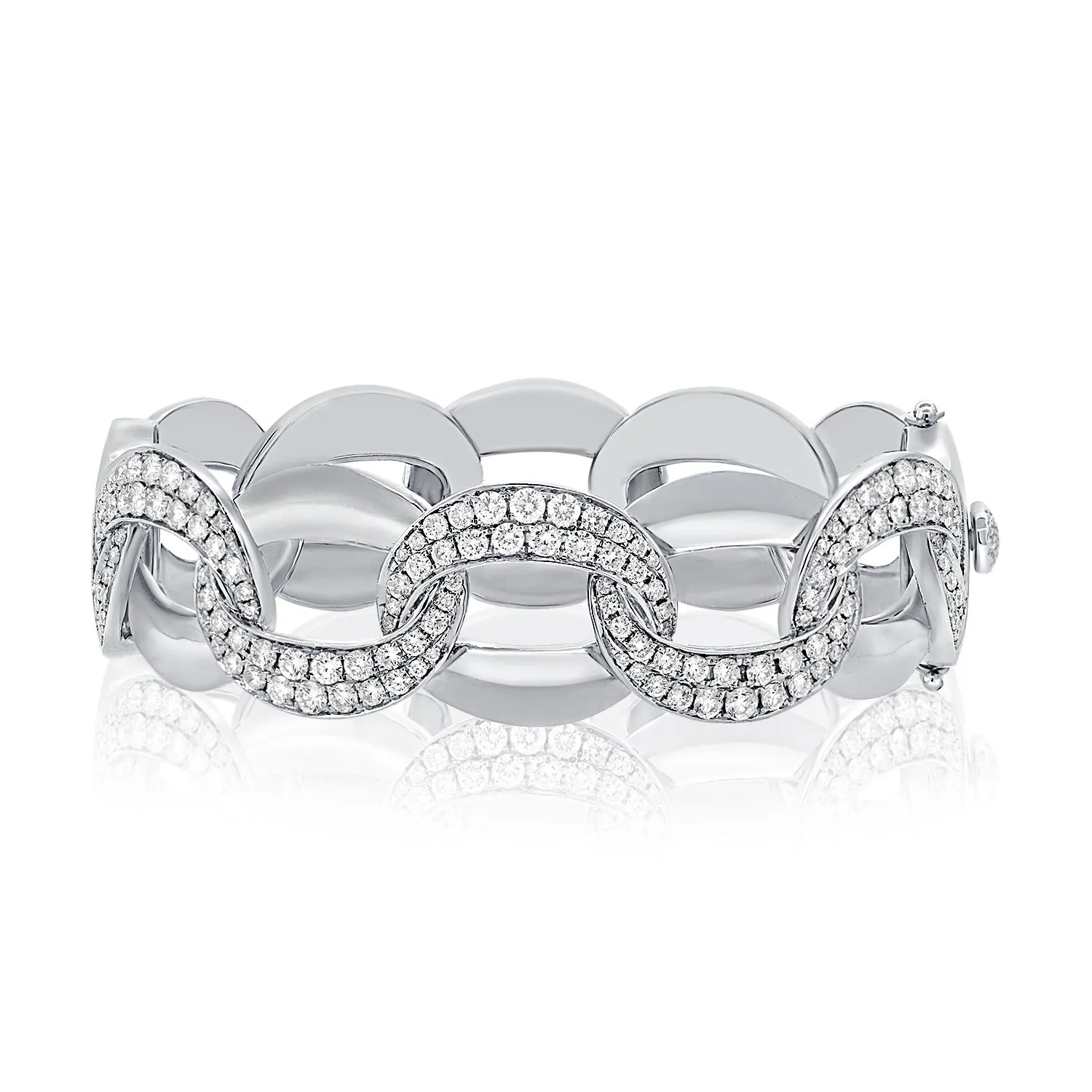 14K Gold & Diamond Chunky Link Bangle Bracelet - 3.58ct