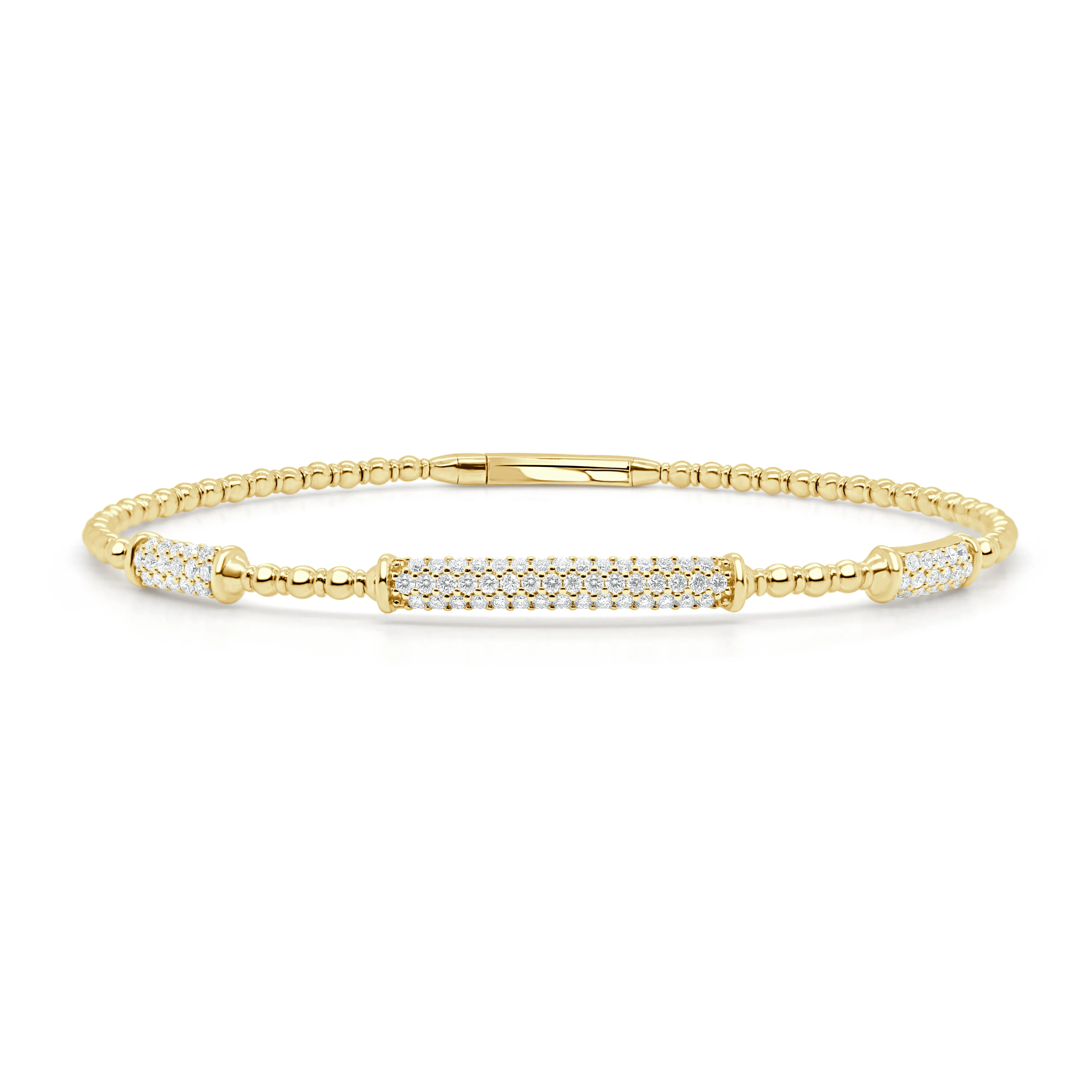 14K Gold & Diamond Flexible Bead Bangle - 0.61ct
