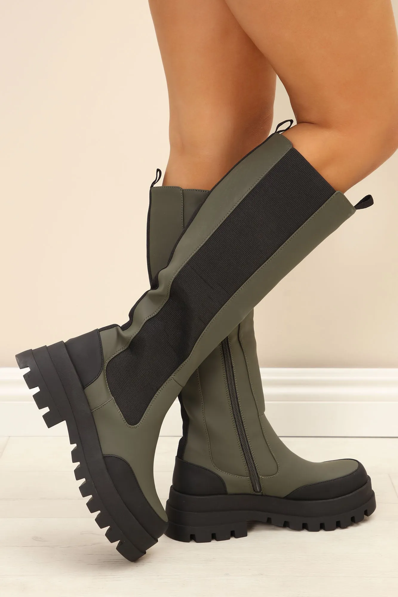 After The Storm Knee High Boots - Olive