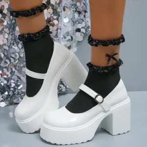 AMOZAE- - Gothic Elegance White Patent Leather  Super High Heels