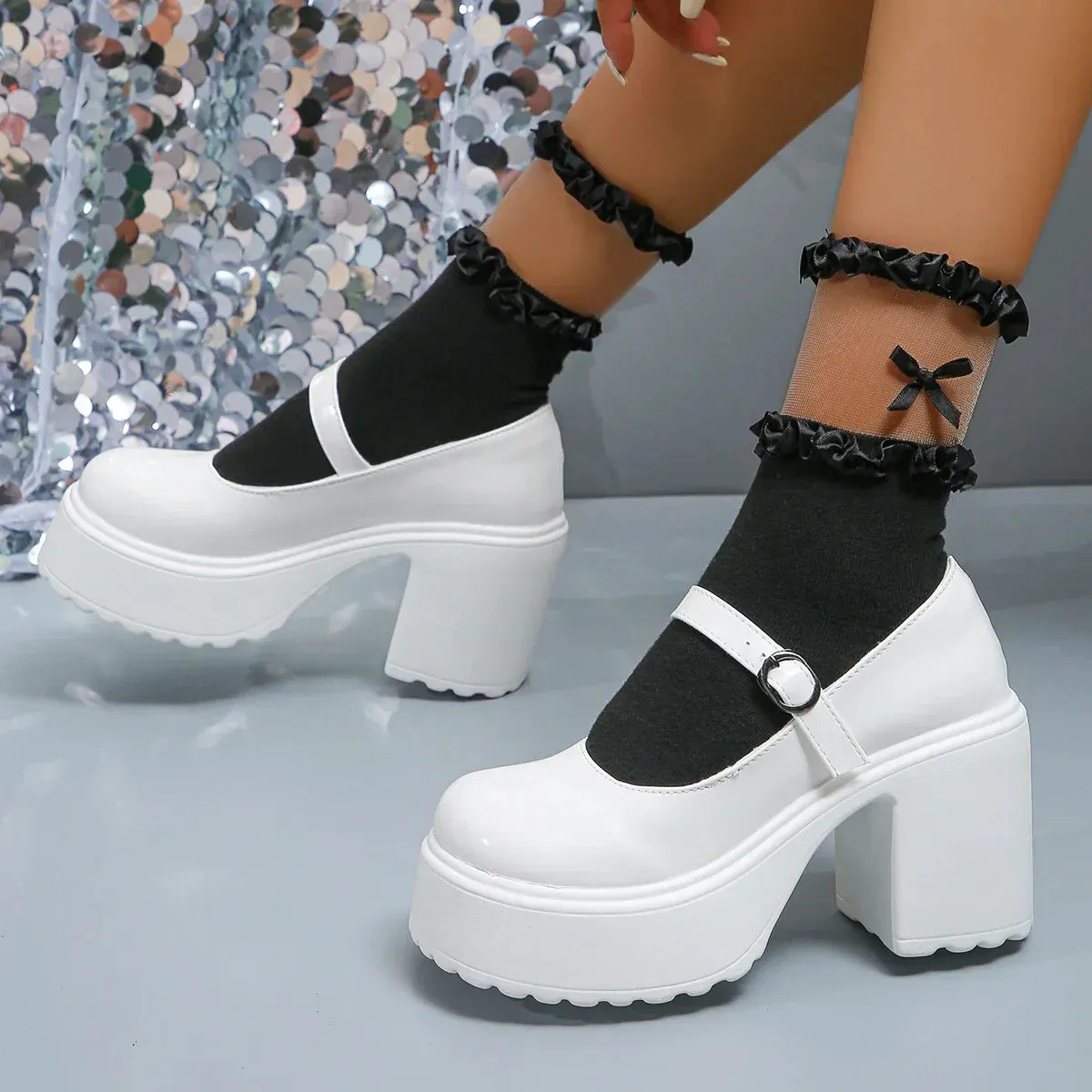 AMOZAE- - Gothic Elegance White Patent Leather  Super High Heels
