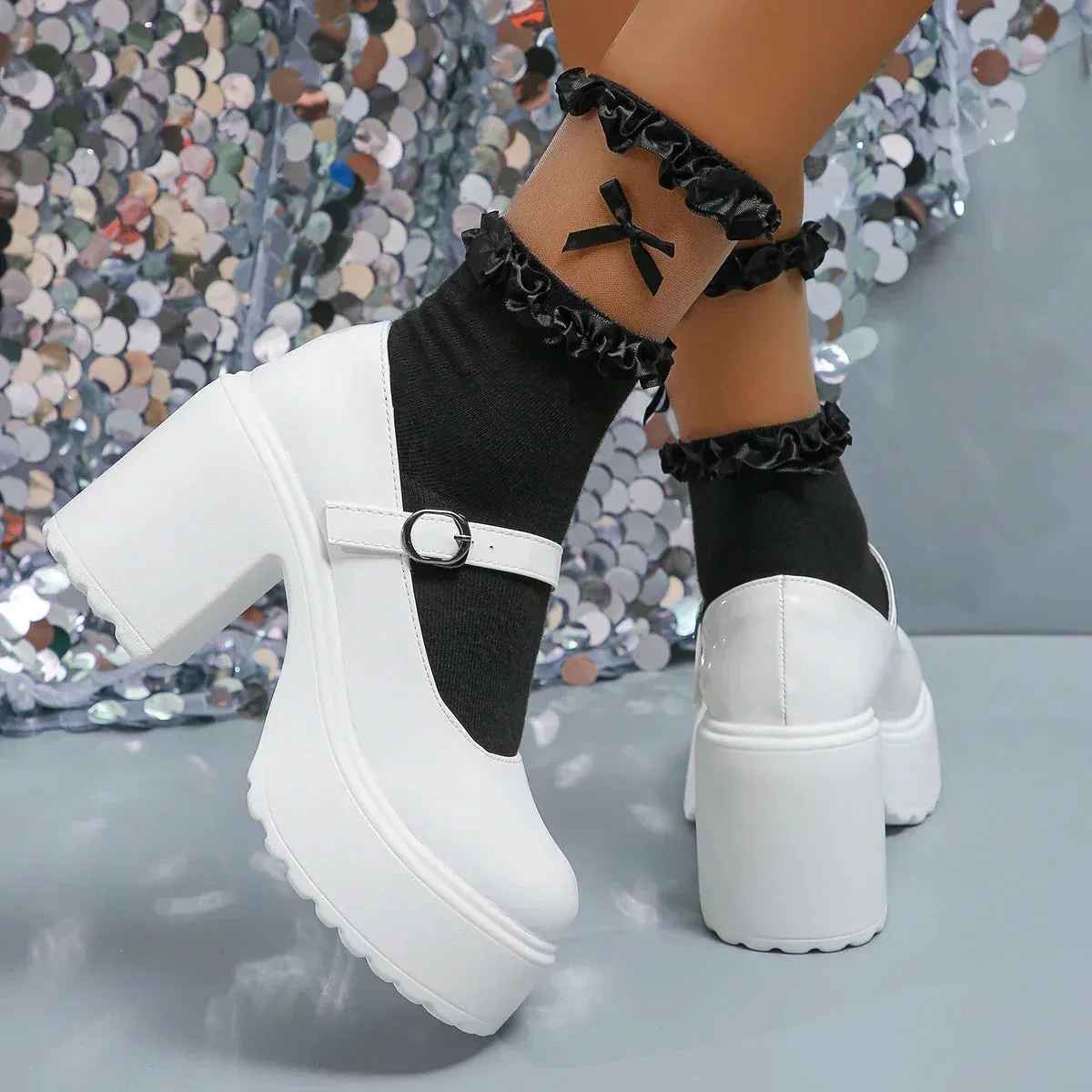 AMOZAE- - Gothic Elegance White Patent Leather  Super High Heels