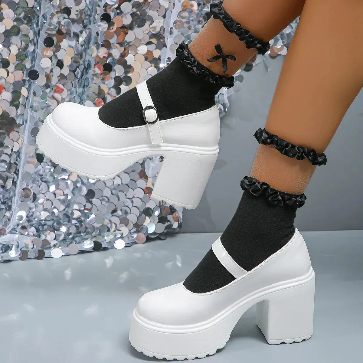 AMOZAE- - Gothic Elegance White Patent Leather  Super High Heels