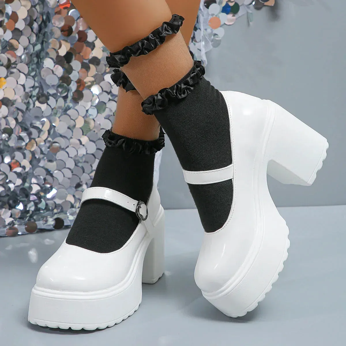 AMOZAE- - Gothic Elegance White Patent Leather  Super High Heels