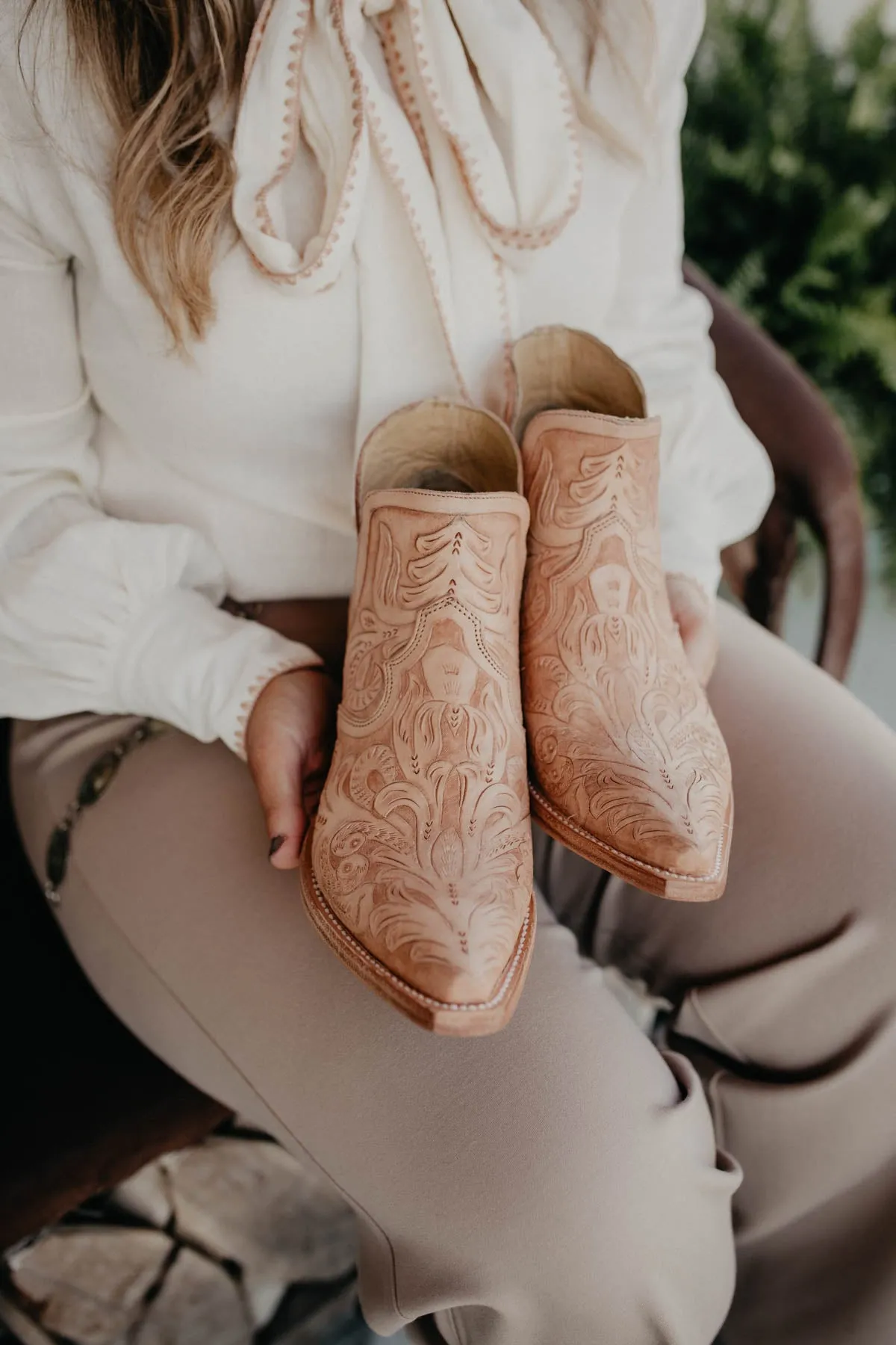 'Aviana' Stetson Fully Tooled Leather Snip Toe Ankle Booties (6 - 11)
