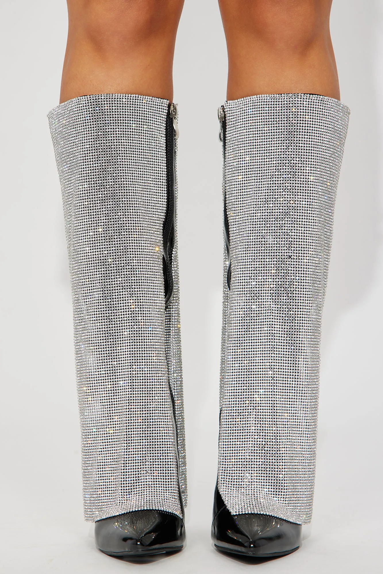 Award Winning Rhinestone Knee High Boots - Black