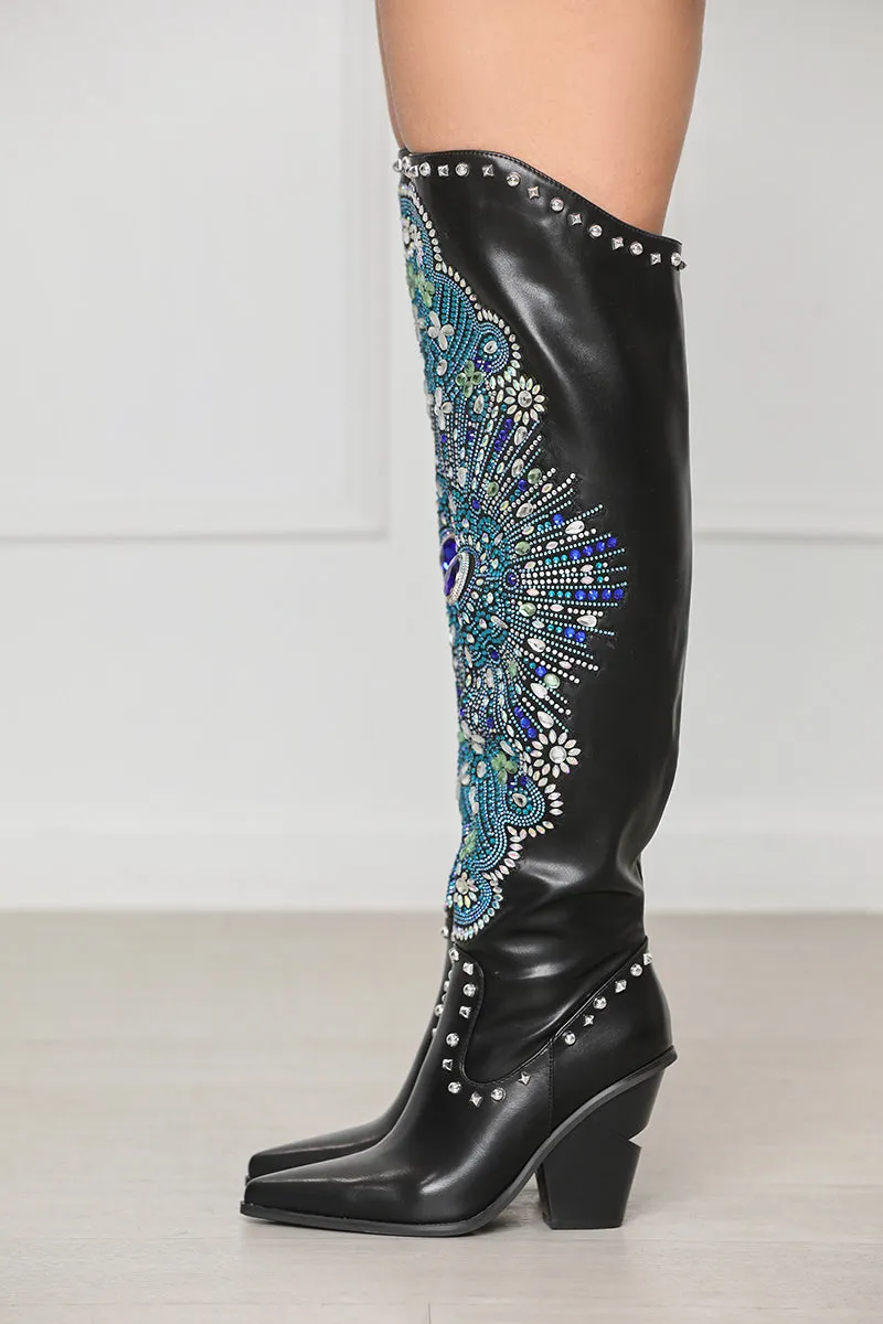Axel Embellished Boots (Black Multi)- FINAL SALE