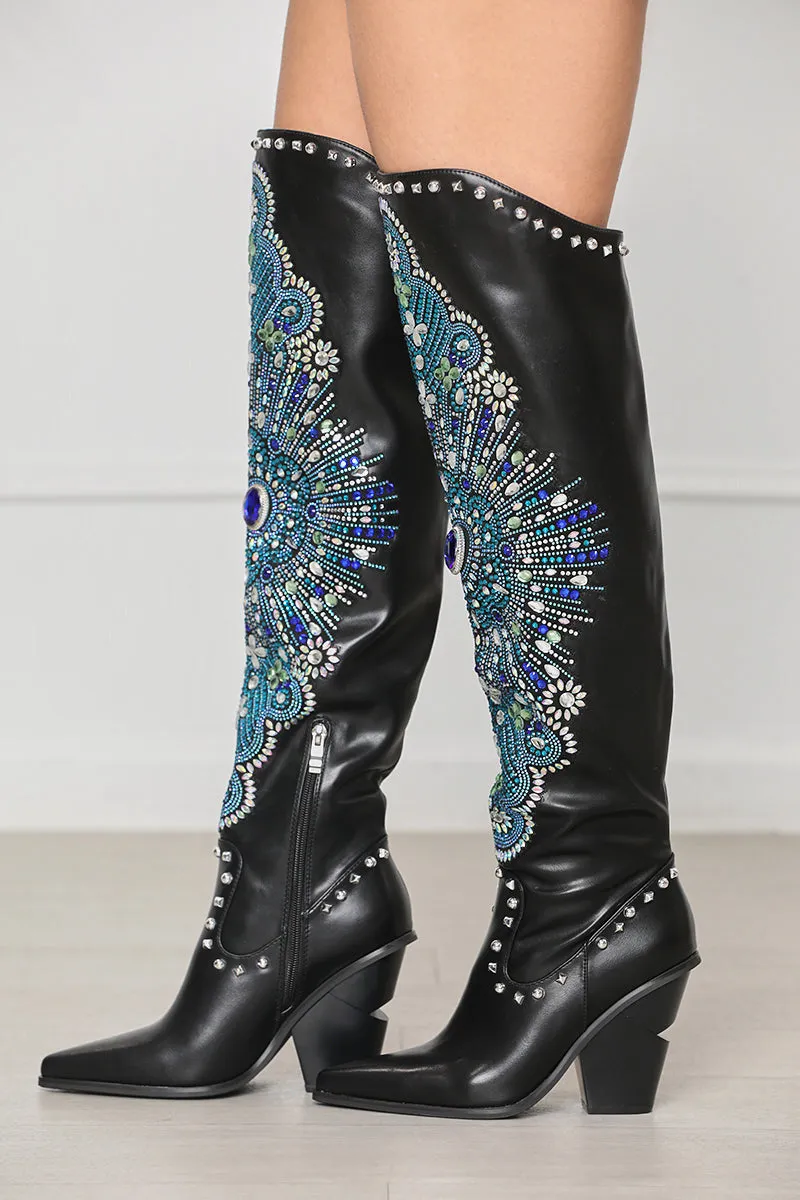 Axel Embellished Boots (Black Multi)- FINAL SALE