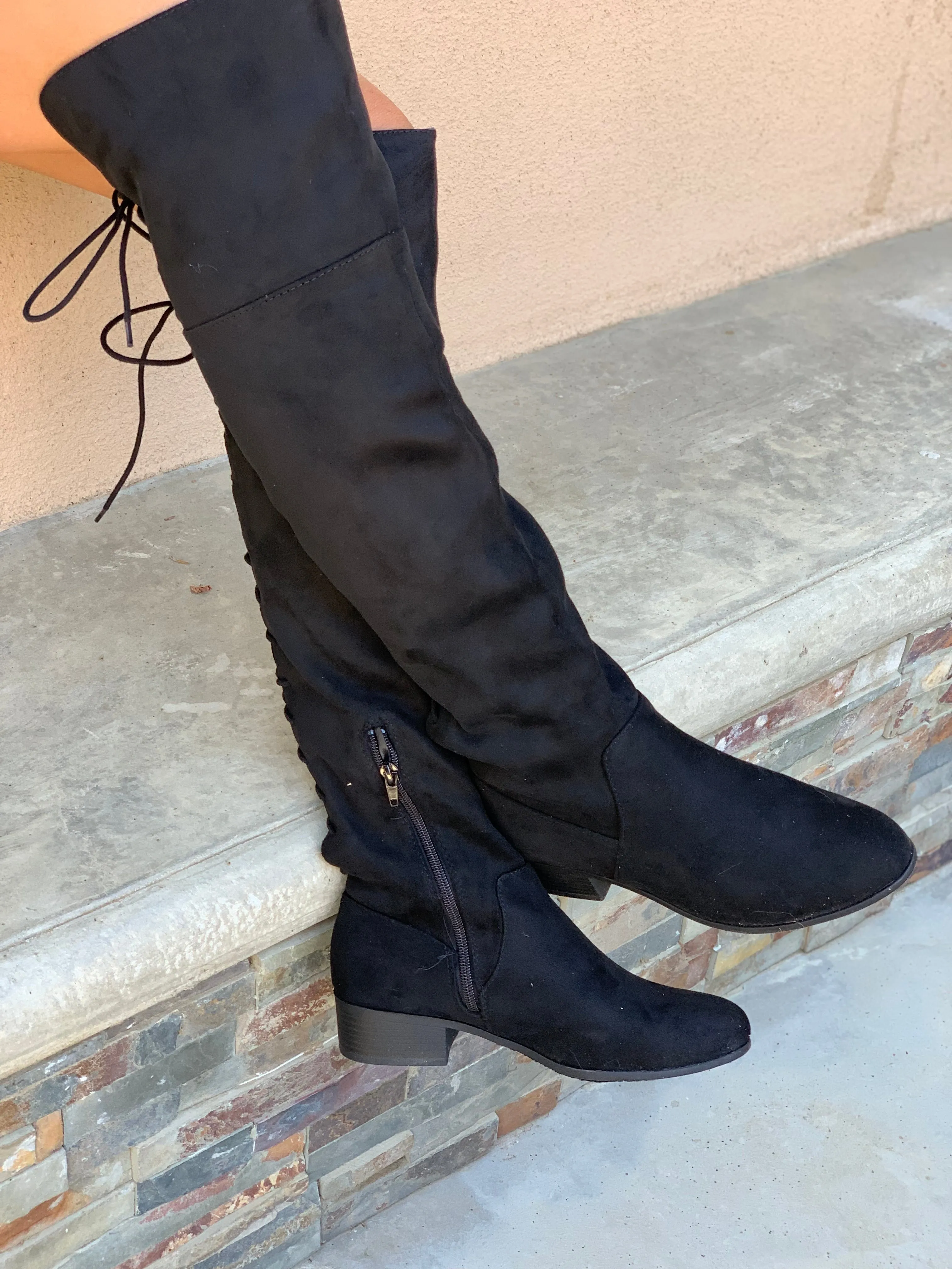 Barbra Lace Up Boots: Black Suede