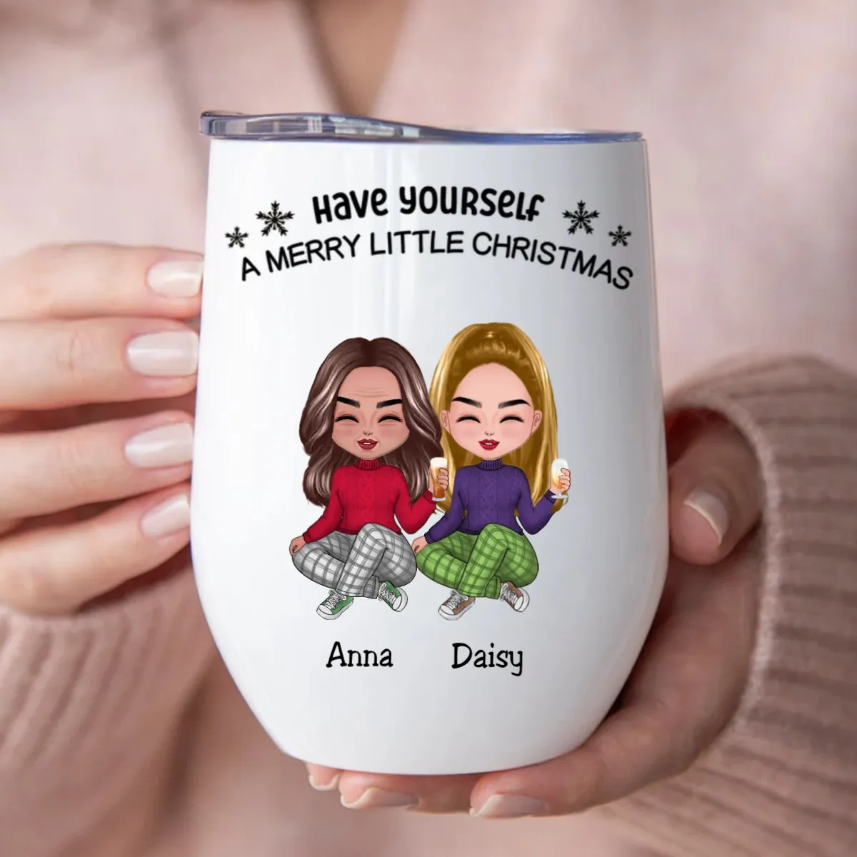 Besties - Have Yourself A Merry Little Christmas - Personalized Wine Tumbler