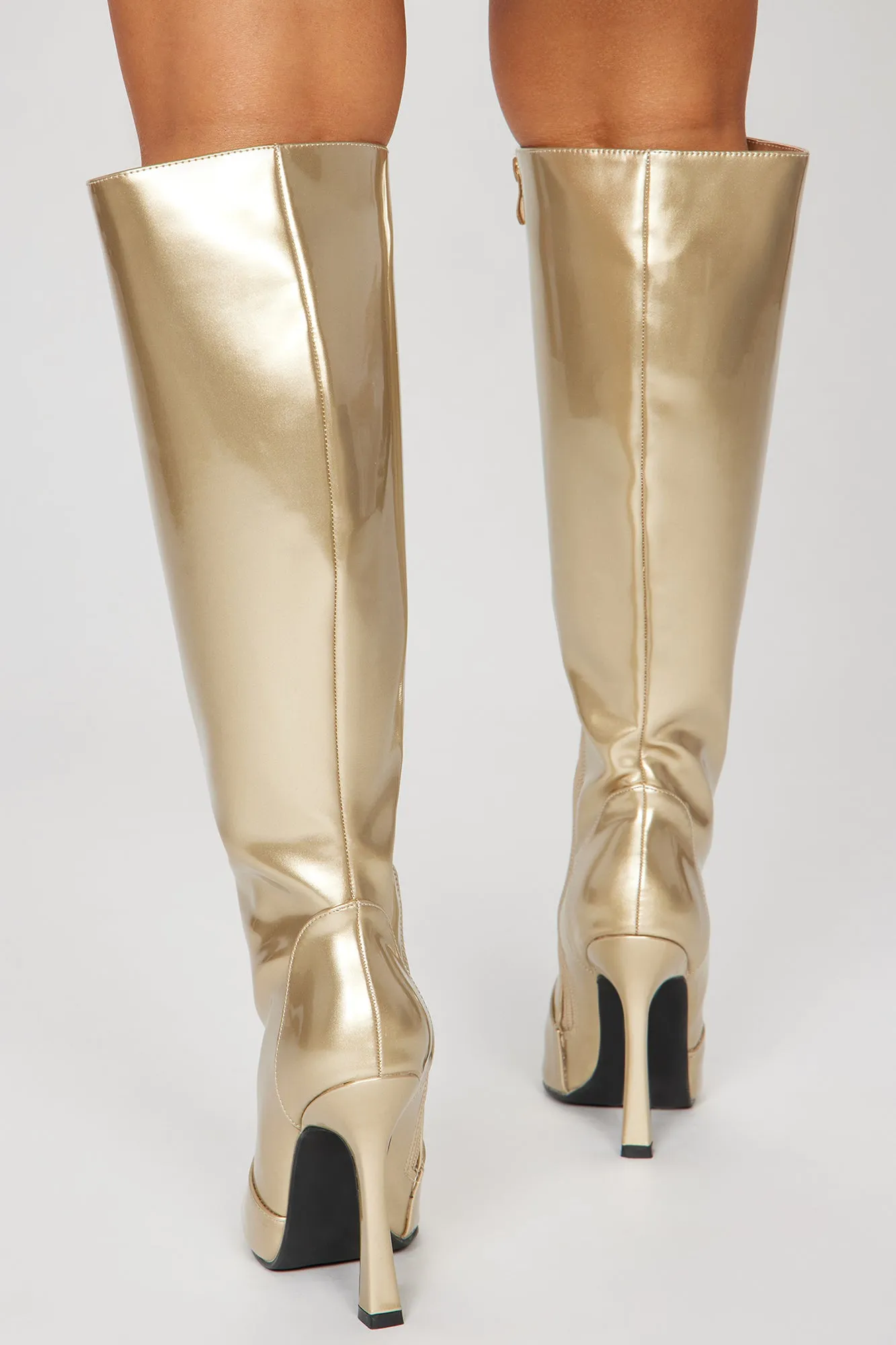 Big City Girl Knee High Heeled Boots - Gold