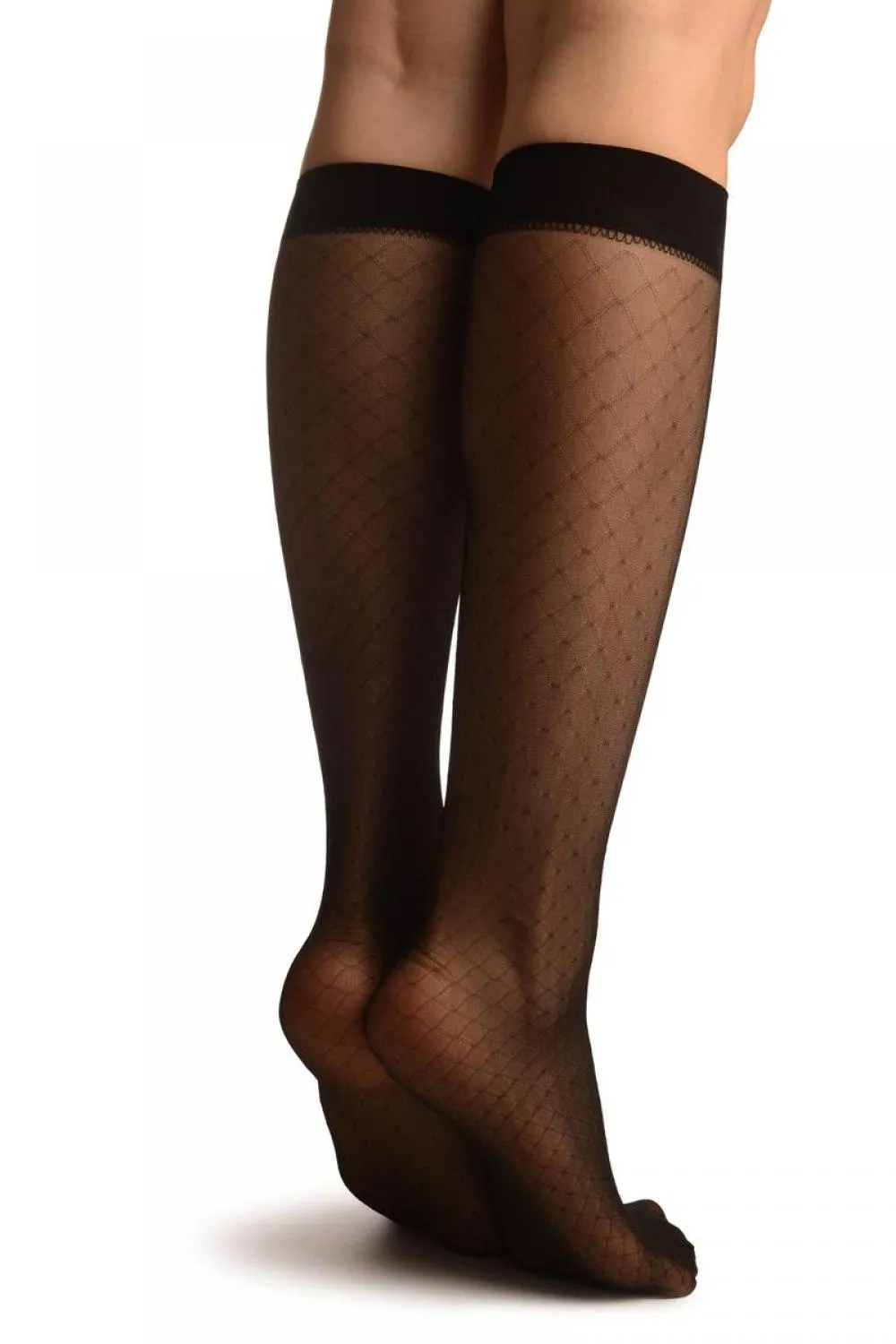 Black With Woven Mesh Socks Knee High