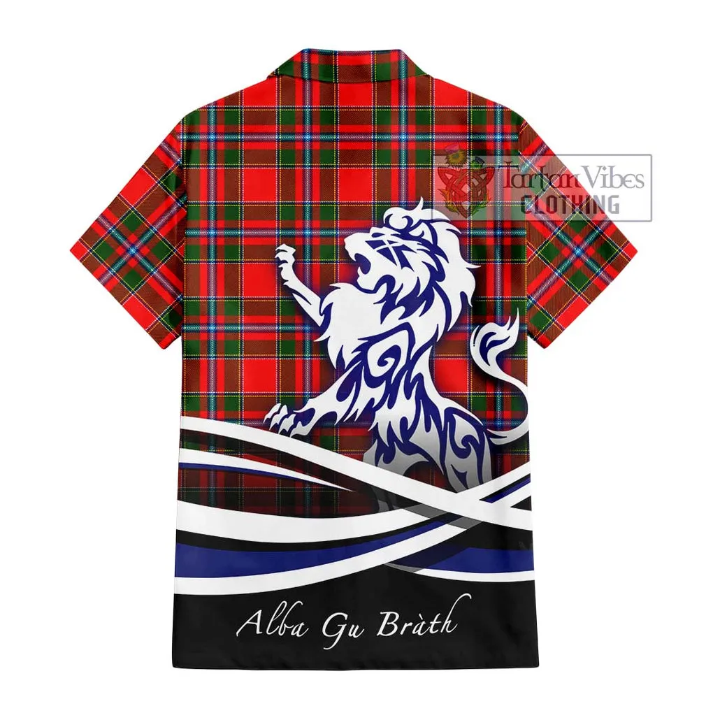 Butter Tartan Short Sleeve Button Shirt with Alba Gu Brath Regal Lion Emblem