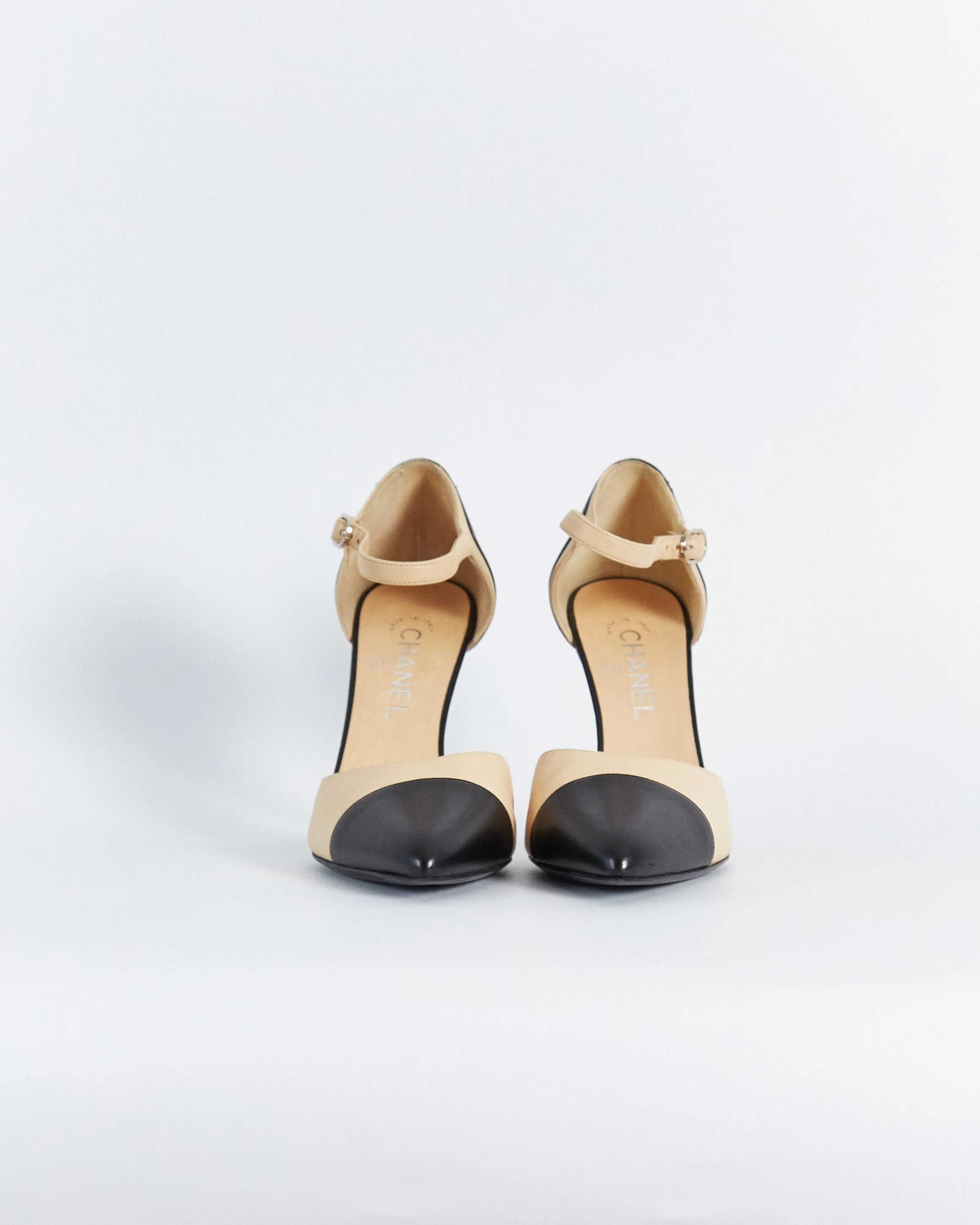 Chanel high heel mary janes, black & beige, 39