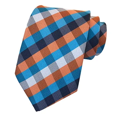 Classy Men Classic Turquoise Orange Check Silk Tie