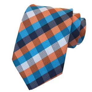 Classy Men Classic Turquoise Orange Check Silk Tie