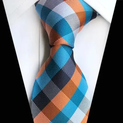 Classy Men Classic Turquoise Orange Check Silk Tie