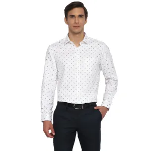 Cotton White Slim Fit Regular Fit Printed Formal Shirt