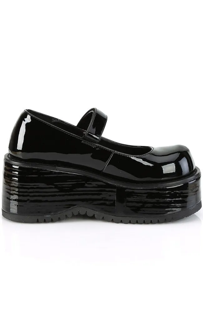 DOLLIE-01 Chunky Black Patent Mary Janes