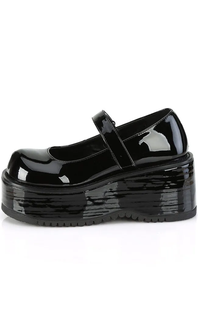 DOLLIE-01 Chunky Black Patent Mary Janes