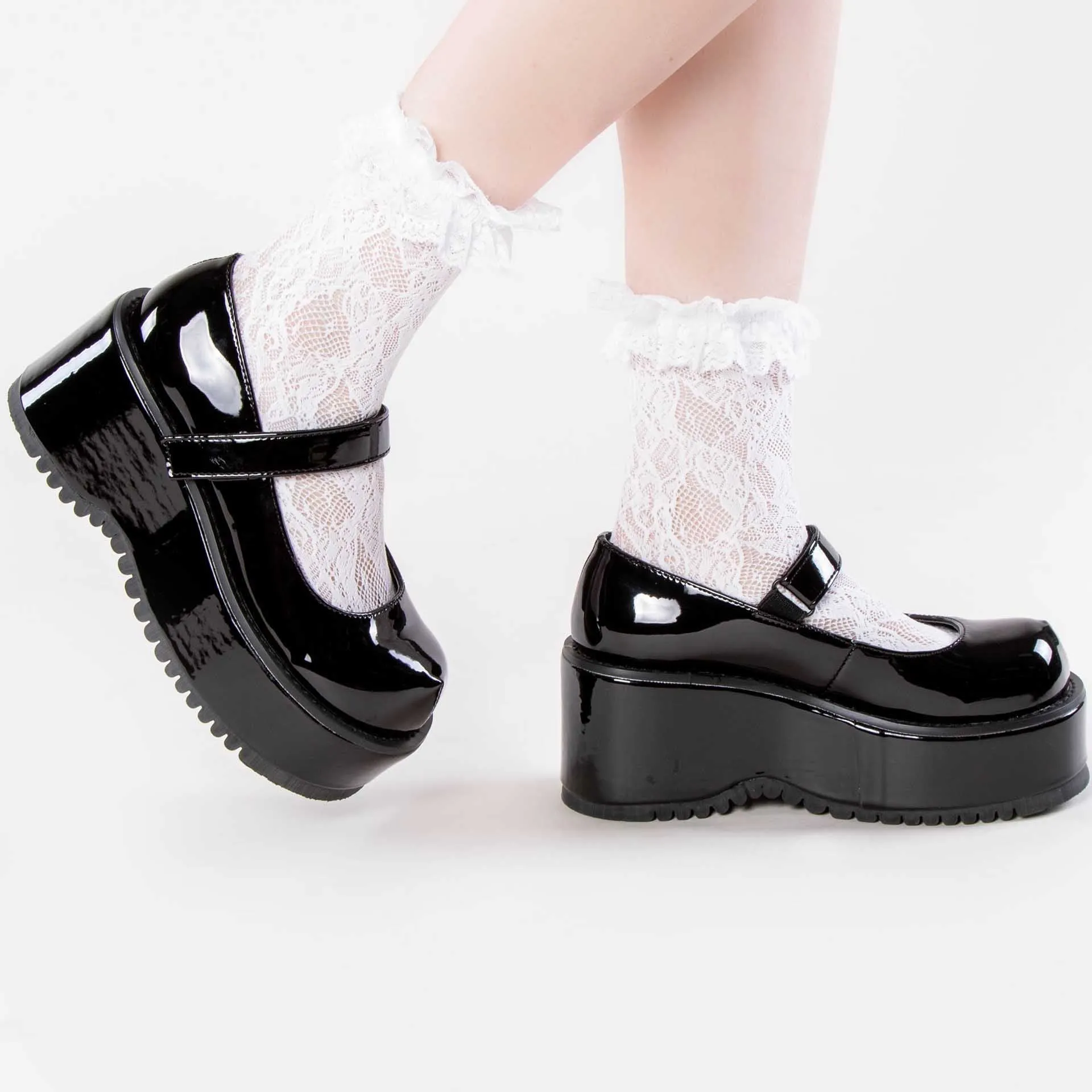 DOLLIE-01 Chunky Black Patent Mary Janes