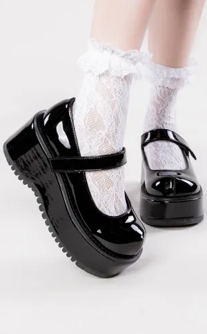 DOLLIE-01 Chunky Black Patent Mary Janes