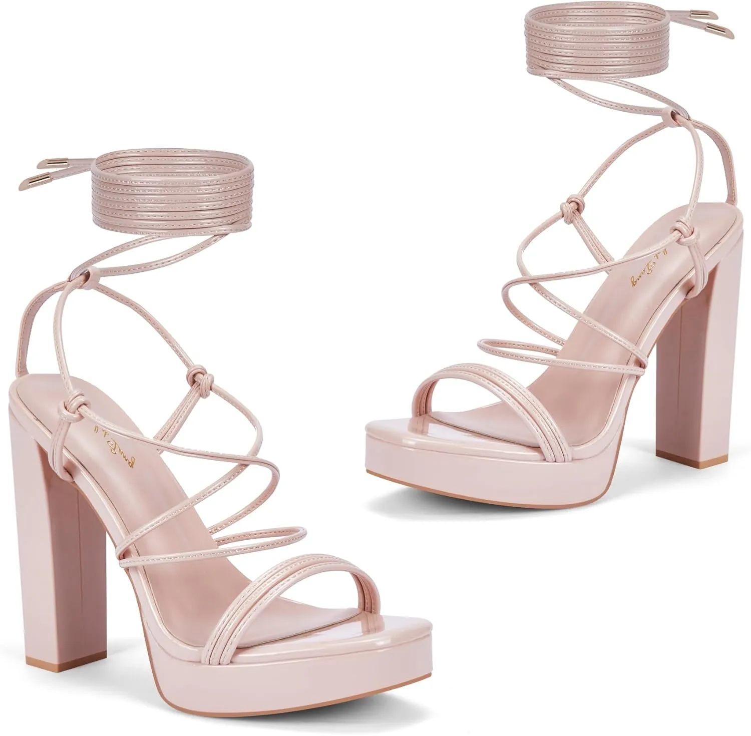 Elisabet Tang Women's Strappy Heeled Sandals, 5 inch Platform Heels Chunky Lace up High Heels Open Toe Party Shoes