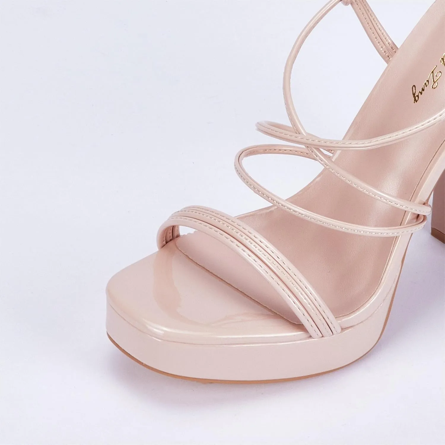 Elisabet Tang Women's Strappy Heeled Sandals, 5 inch Platform Heels Chunky Lace up High Heels Open Toe Party Shoes