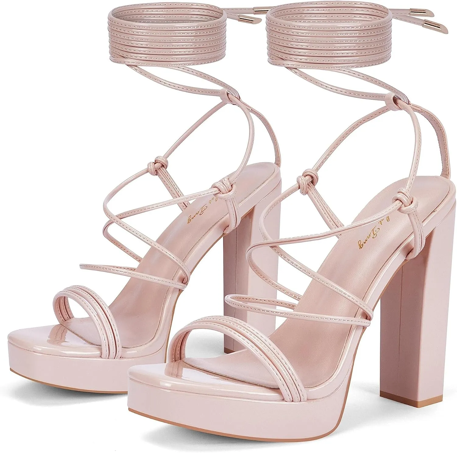 Elisabet Tang Women's Strappy Heeled Sandals, 5 inch Platform Heels Chunky Lace up High Heels Open Toe Party Shoes