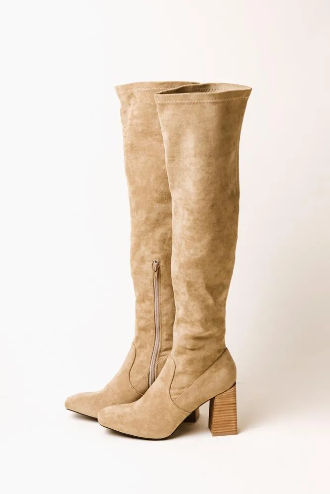 Faye Knee High Boots in Khaki