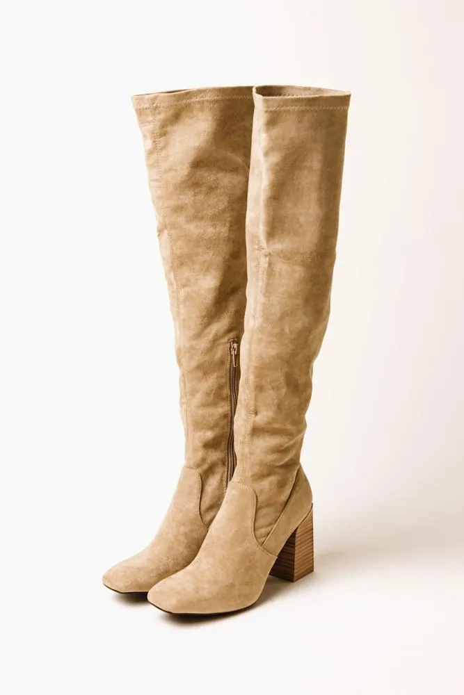 Faye Knee High Boots in Khaki