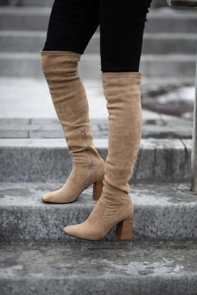 Faye Knee High Boots in Khaki