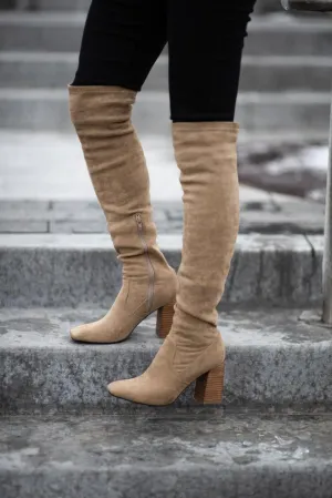 Faye Knee High Boots in Khaki