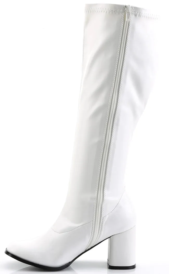 GOGO-300WC White Vegan Leather Wide Calf Boots