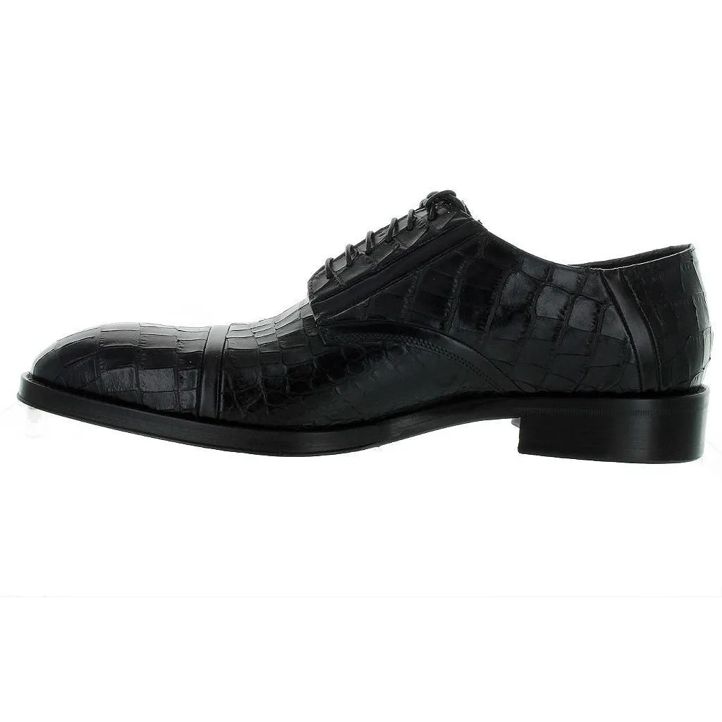 Jo Ghost Black Gator Print Cap Toe Leather Louisiana Baby Shoe