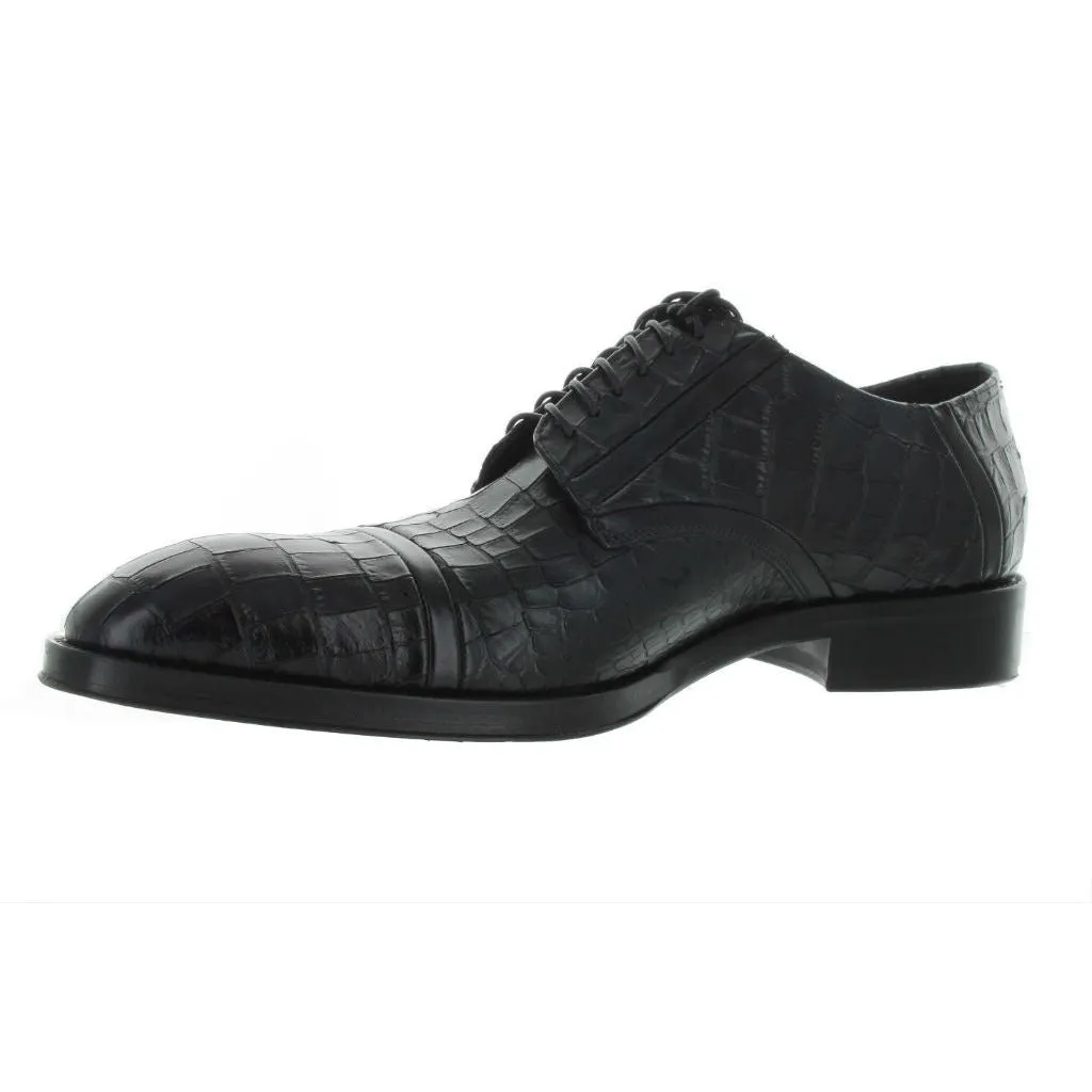 Jo Ghost Black Gator Print Cap Toe Leather Louisiana Baby Shoe