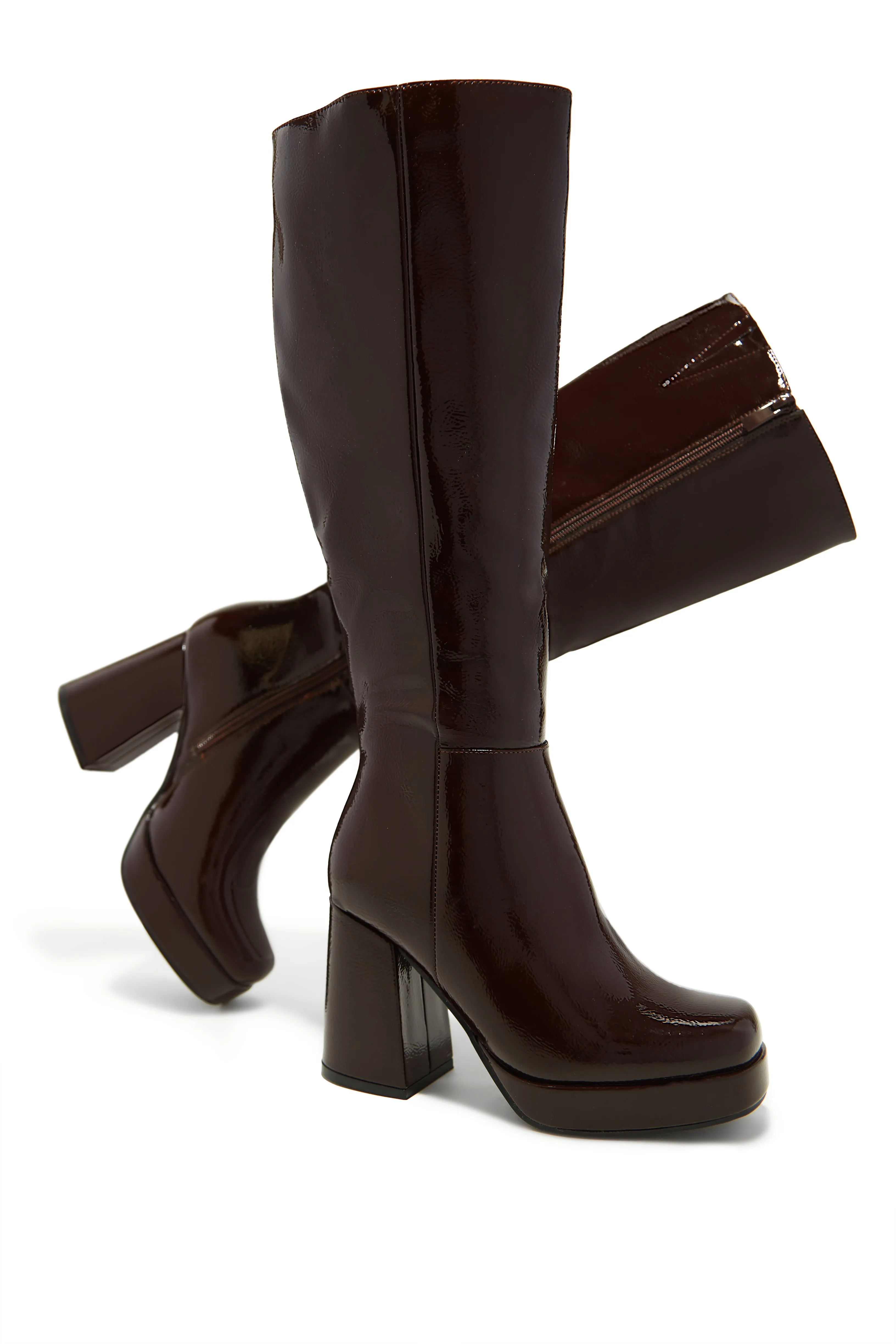 Kami Platform Block Heel Boots - Brown
