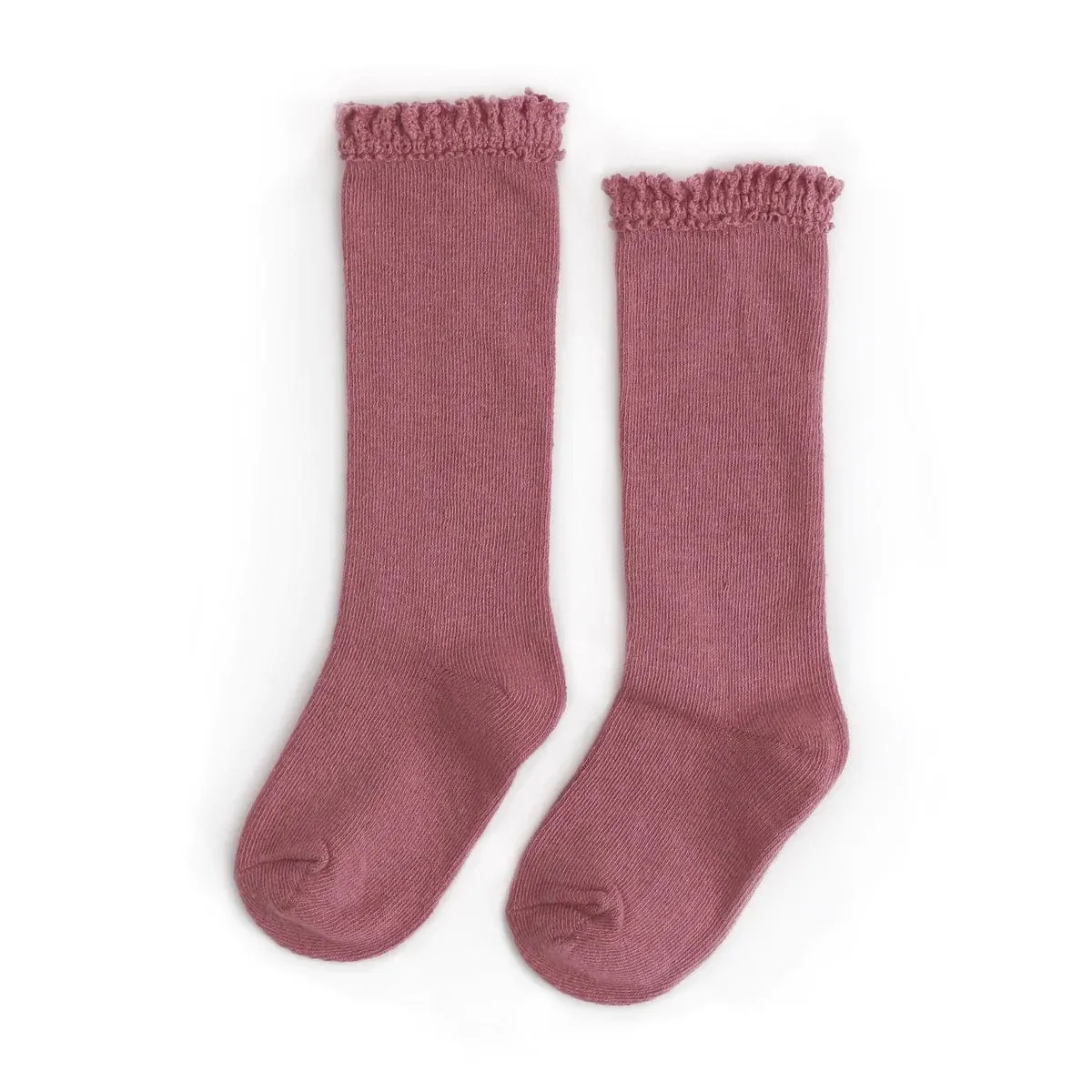Lace Top Knee High Socks - Mauve Rose