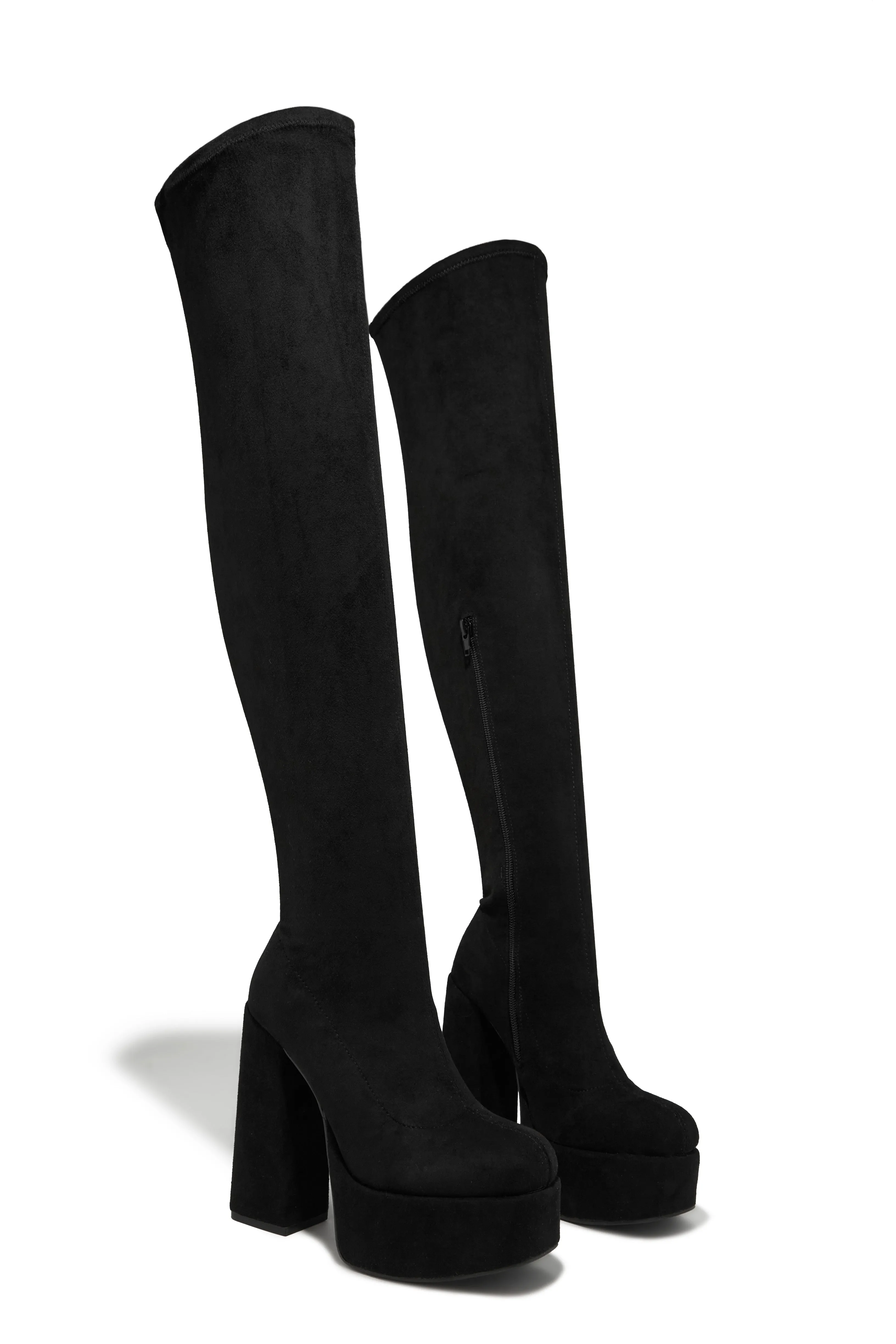 Lachelle Block Heel Platform Over The Knee Boots - Black