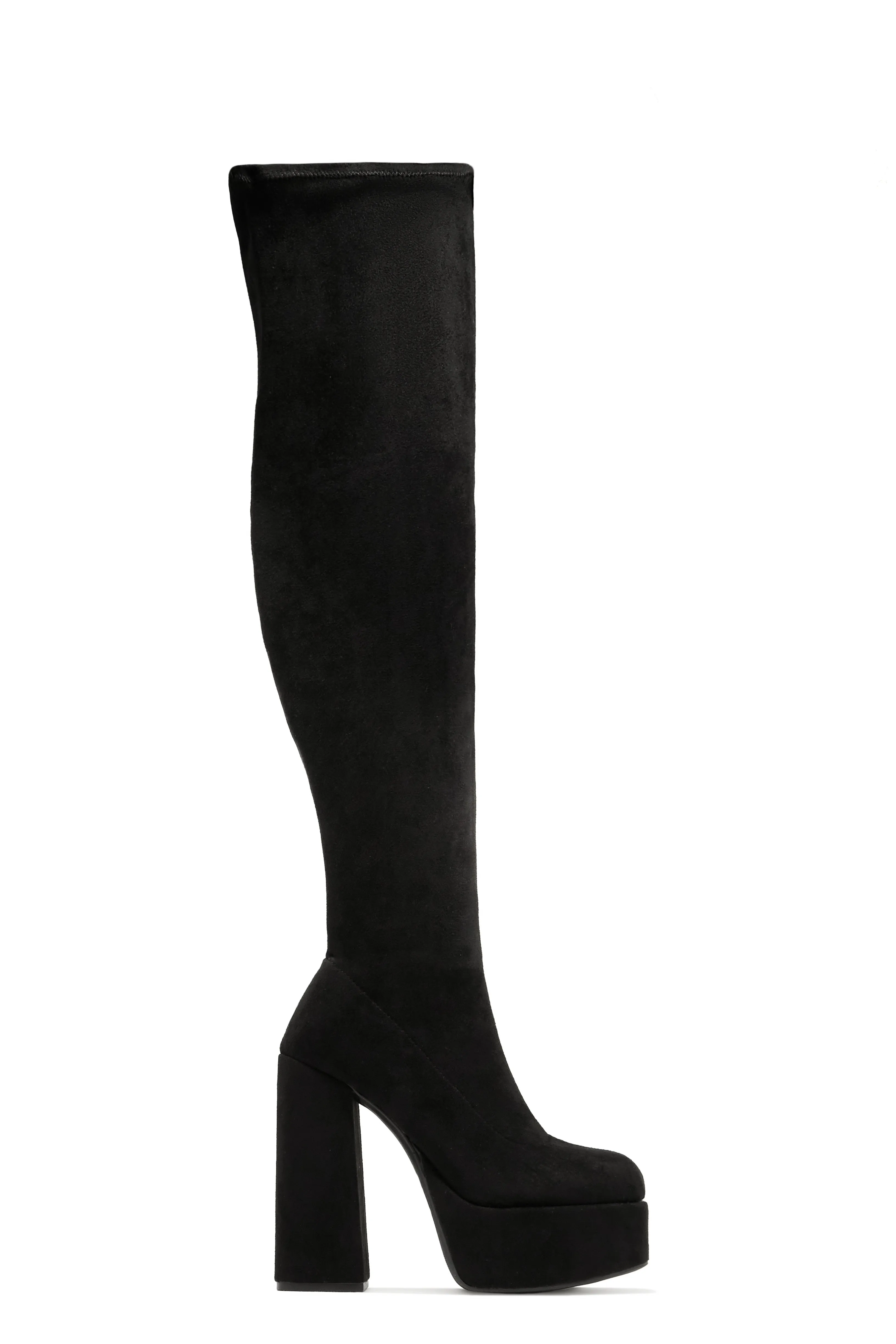 Lachelle Block Heel Platform Over The Knee Boots - Black