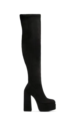 Lachelle Block Heel Platform Over The Knee Boots - Black