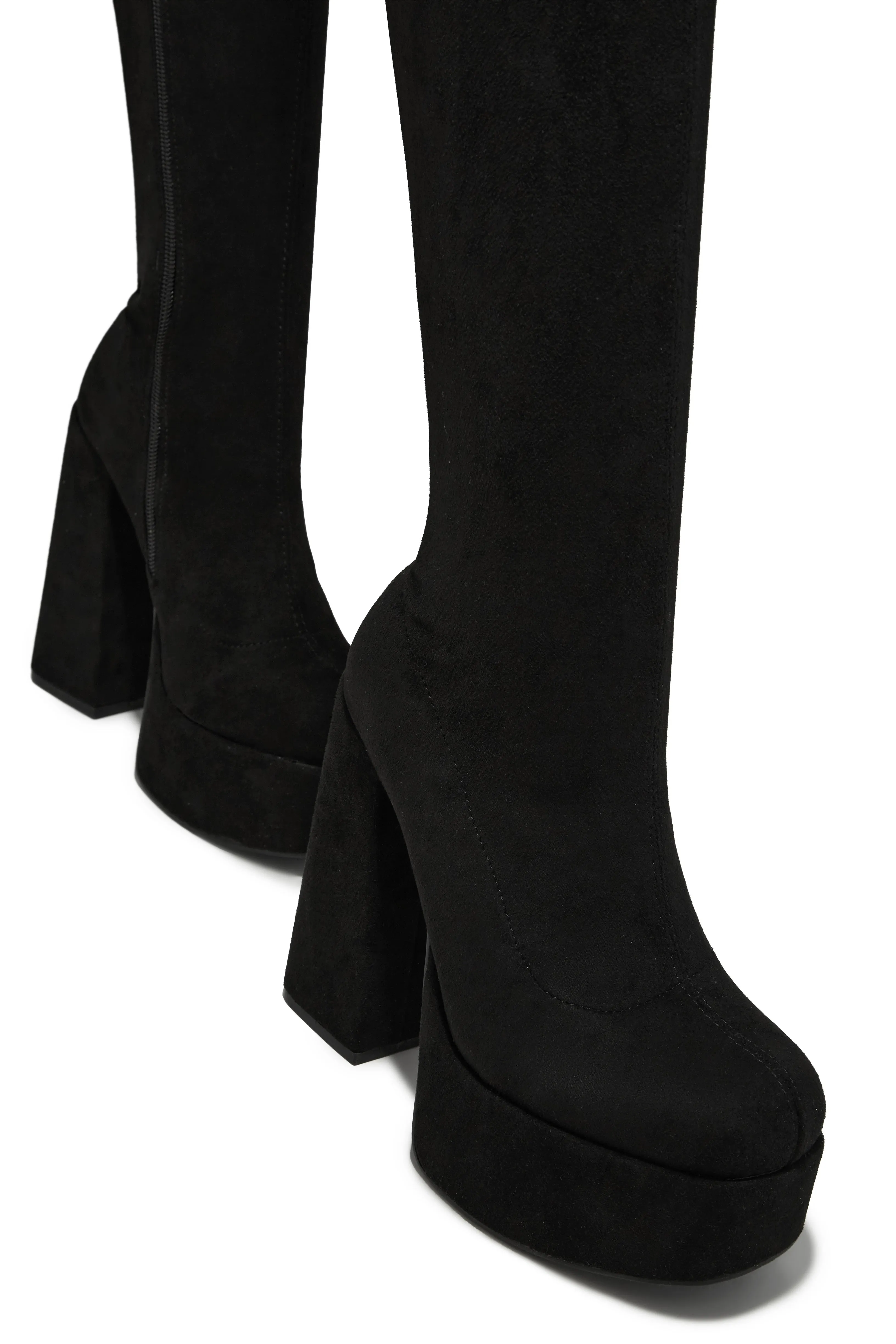 Lachelle Block Heel Platform Over The Knee Boots - Black