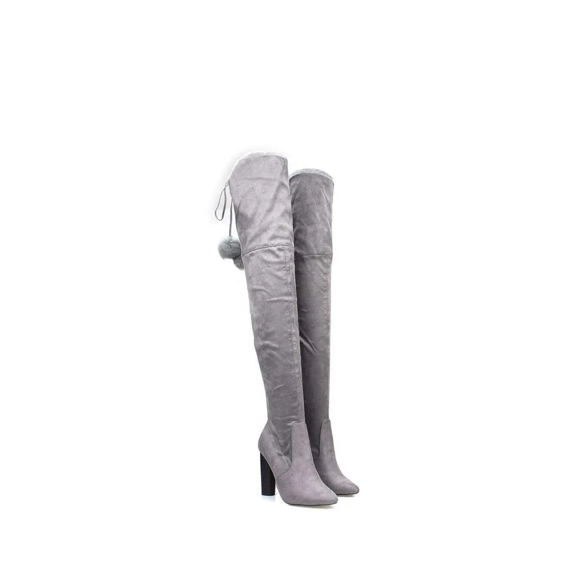 Lauren High Heel Over Knee Pom Pom Boot