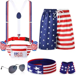 Mepase 4th of July Fanny Packs Patriotic Outfits Fanny Pack Beverage Beer Belt Holder Set Patriotic Accessories for Men(XL)