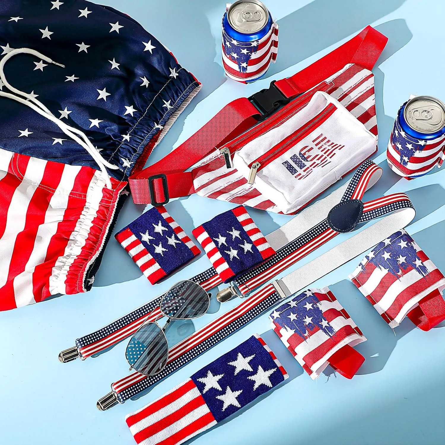 Mepase 4th of July Fanny Packs Patriotic Outfits Fanny Pack Beverage Beer Belt Holder Set Patriotic Accessories for Men(XL)