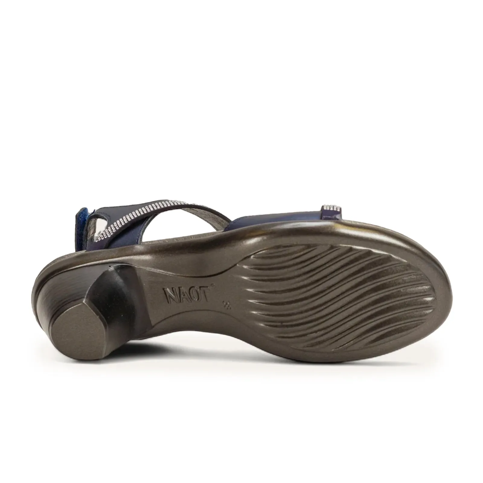 Naot Innovate Heeled Sandal (Women) - Polar Sea Leather/Navy/Clear Rhinestones