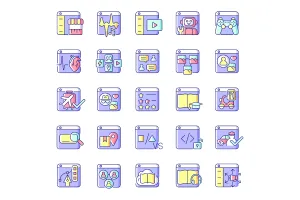 Online platforms RGB color icons set
