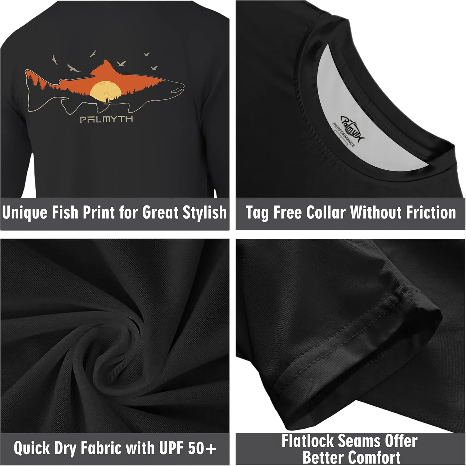 Palmyth Fishing Shirts for Men Long Sleeve UPF 50  T Shirt Sun Protection Tee